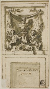 Design til overdelen af en kamin med buste af Pompilius Numa af James Thornhill