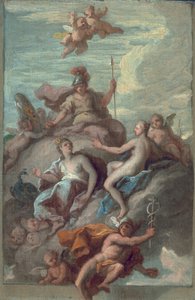 Juno, Minerva og Venus sender Merkur med Discordens Æble, ca. 1718
