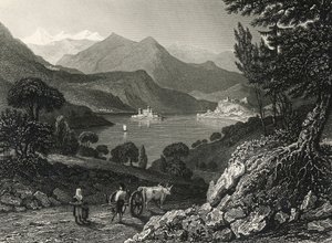 Lake Orta, gravering af James Tibbits Willmore (1800-1863), fra tegning af William Brockedon (1787-1854)