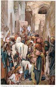 Kvinde med blodvand rører ved kanten af Jesu klædedragt og bliver helbredt, c1890