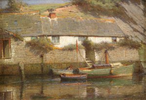 A Riverside Cottage (olie på lærred) af James Valentine Jelley