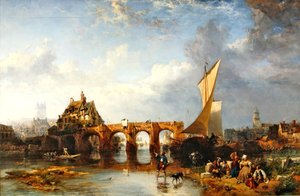 Pont des Treilles ved floden Maine ved Angers af James Vivien de Fleury