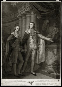 Portrætter af storhertugerne af Rusland Alexander I Pavlovich (1777-1825) og Constantin Pavlovich (1779-1831). Værk af James Walker (1748-cirka 1808), gravering 1797. Engelsk kunst