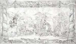 Design til "Waterloo Allegory", ca. 1815-22 (pen og sort blæk på papir) af James Ward