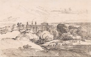 Lea Castle fra oven skoven, 1814 (pen og sort blæk på papir) af James Ward