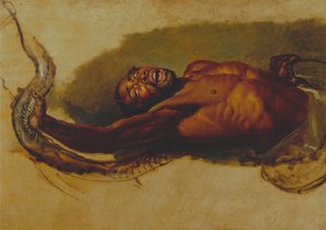 Mand kæmper med en Boa Constrictor, studie til "Liboya Serpent Seizing its Prey" af James Ward