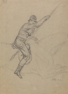 Sir Charles Blunt (f.1775) Jagten på vildsvinet og flugten fra tigeren: et studie til et af fire malerier fra 1815 (blyant forhøjet med hvidt på gråt papir) af James Ward