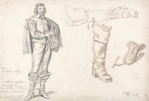 Studier af en stående figur og en støvle, 1825 (grafit- og sepiavask på papir) af James Ward