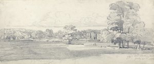 The Old Hall, Tabley, Surrounded by Parkland, 20. juli 1814 (blyant på papir) af James Ward