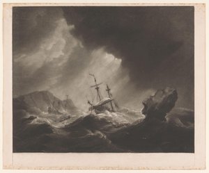 Storm på havet med skibbrud og synkende skib