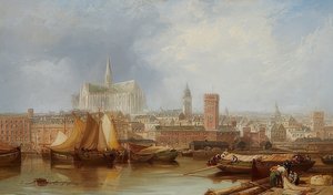 Udsigt over Köln med den ufærdige katedral af James Webb