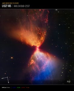 L1527 og Protostar (NIRCam Compass Image) af James Webb Space Telescope (NASA)