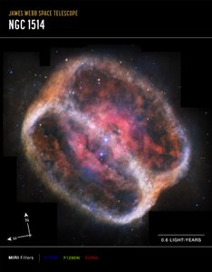 Planetarisk tåge NGC 1514 (MIRI Compass-billede) af James Webb Space Telescope (NASA)