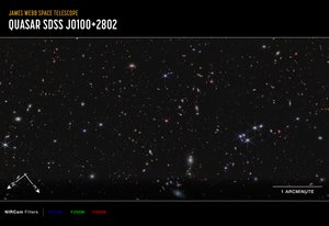 Quasar J0100+2802 (NIRCam kompasbillede) af James Webb Space Telescope (NASA)
