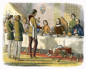 Prins Edward serverer kong John af Artois ved bordet efter at have besejret ham ved Poitiers af James William Edmund Doyle