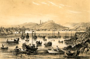 Ningbo, en af de fem havne åbnet af den sene traktat til britisk handel, Kina, 1847