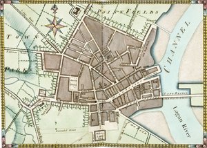 Dobbeltsidet akvarelplan af Belfast, ca. 1795 af James Williamson