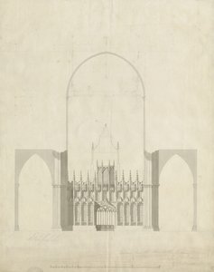 Interiør af Lichfield Cathedral - Indgang fra kor til skib: tegning og vask, nd [c 1780]
