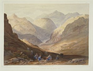 Fortress of Alimusjid og Khybur Pass, plade 13 fra Scenery, Inhabitants and Costumes of Afghanistan, indgraveret af W.L. Walton, 1848