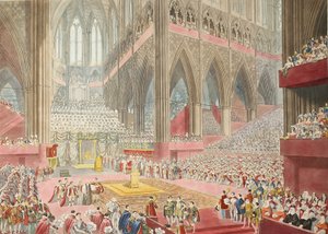 Kroningen af Hans Majestæt George den Fjerde: Taget på tidspunktet for anerkendelsen, udgivet. 1822 (håndkoloreret gravering) af James after Stephanoff