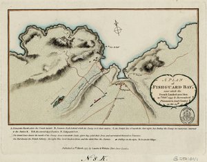 En plan over Fishguard Bay, hvor franskmændene landede 1200 mand den 22. februar 1797 og overgav fanger til Lord Cawdor den 24. februar. af James and Laurie Robert (1755 1836) Whittle