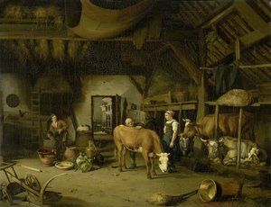 Bondeinteriør, ca. 1830-1860 (olie på lærred) af James de Rijk