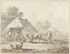 Kvæg og figurer foran en lade af James de Rijk