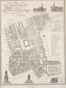 Til den højadelige John, hertug af Bedford. Denne plan over de forenede sogne St. Giles in the Fields  St. George, Bloomsbury af James the Elder Wyld