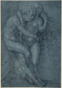 Adam og Eva (pen & sort blæk med hvid kropsfarve på papir)
