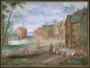 Pladsen i Gouda om vinteren (gouache på papir)