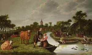 Flodlandskab med et par, der bærer en mælkekærne af Jan 1620-76 Victors