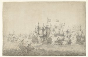 Et søslag, muligvis ved Lowestoft den 13. juni 1665 (venstre side) af Jan Abrahamsz. Beerstraten (possibly)