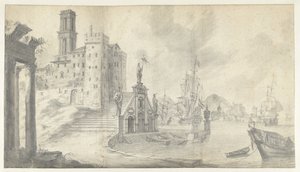Havneudsigt i en by ved Middelhavet af Jan Abrahamsz. Beerstraten
