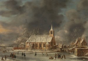 Udsigt over Sloten Kirke om vinteren af Jan Abrahamsz. Beerstraten