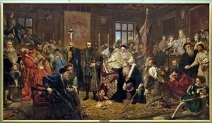 ""Unionen af ​​Lublin"": politisk traktat underskrevet den 1. juli 1569 i Lublin (Polen), som forenede Kongeriget Polen og Storhertugdømmet Litauen til en enkelt stat, Republikken af ​​To Nationer, styret af et monarki valg af Olie på lærred