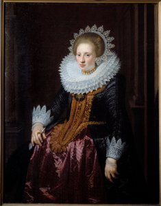 Portræt af kvinde Tidligere kendt som Portræt af Madame Vrydags Van Vollenhovens søn Maleri af Jan Van Ravesteyn (1570-1657) (ec.holl.) 1620 Søn. 1,34x1,04 m Lille, Musee des Beaux Arts