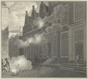 Beskydning af Lucas van Stevenincks hus, 1787 af Jan Arends (signed by artist)