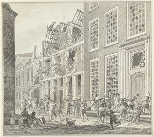 Plyndring af Lucas van Stevenincks hus, 1787 af Jan Arends (signed by artist)