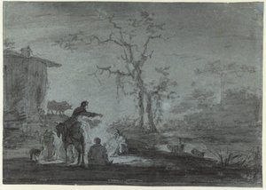 Hyrdere af et lejrbål ved Moonlight af Jan Asselijn (possibly)