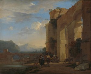 Muleterer ved siden af en italiensk ruin Donkey Drivers ved siden af en ruin i Italien