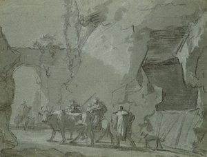 Hyrder foran en buegang, ca. 1650-52 (indisk blæk og kridt på papir)