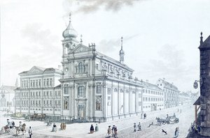 Hibernianerkirken (irske franciskanere) og Hibernianergade (Hybernská), 1781 af Jan Balzer