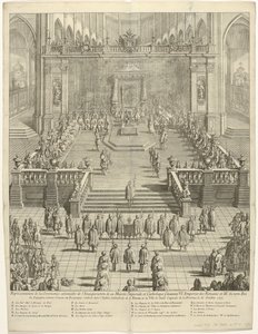 Inhuldiging van keizer Karel VI as graaf van Vlaanderen te Gent, 1717 Repræsentation af den højtidelige ceremoni for indsættelsen af ​​hans kejserlige og katolske majestæt Charles VI. Romernes kejser og 3. konge af Spanien, som greve af Fland af Jan Baptist Berterham