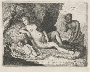 Sovende Venus spioneret af en satyr af Jan Barentsz. Muyckens