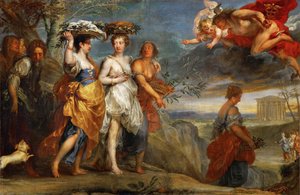 Merkur møder Herse - Merkur møder Herse - Jan Boeckhorst (1604-1668). Olie på lærred