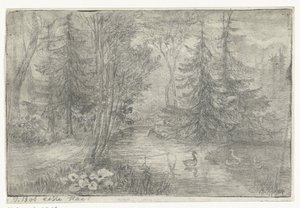 Skovdam med ænder af Jan Bos Wz. (signed by artist)