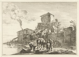 Mænd og et muldyr ved Via Appia Landskaber omkring Rom (serietitel) af Jan Both