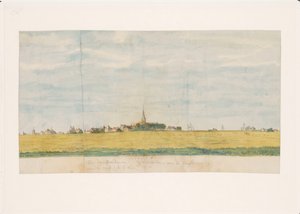 Landsbyen Overdiem nær Amsterdam ved Zuyderzee, set fra landsiden (titel på objekt) af Jan Brandes