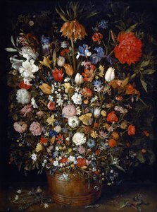 Blomster i en træbeholder af Jan Brueghel the Elder