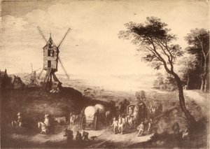 Landskab med vindmølle af Jan Brueghel the Elder